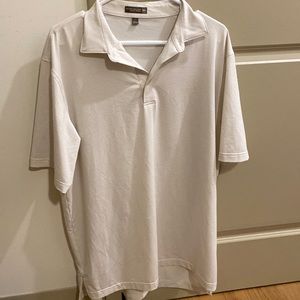 Peter Millar Summer Comfort white polo thin orange and blue striped